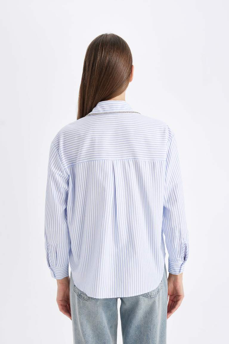 Oversize Fit Shirt Collar Striped Buttoned Oxford Shirt