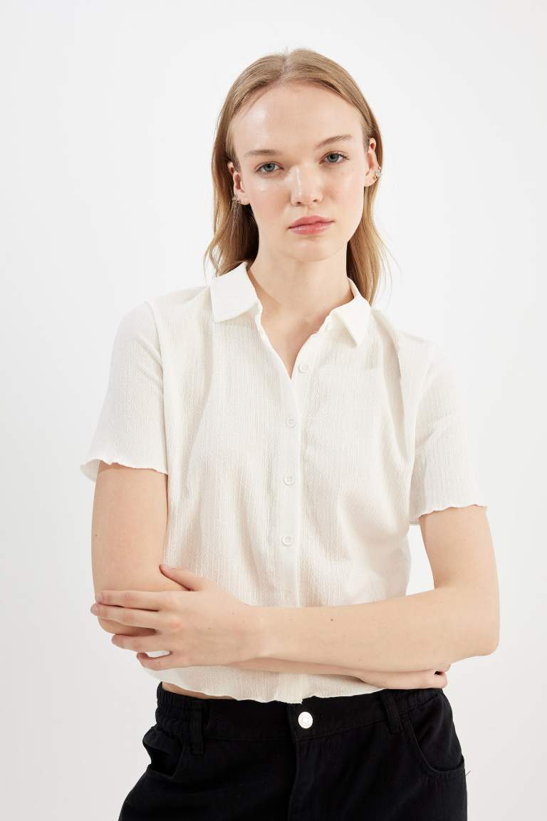 Fitted Wrinkled Short Sleeve Shirt