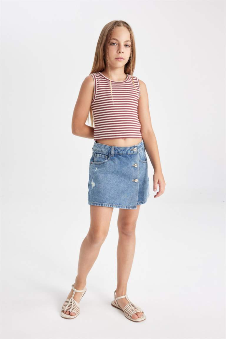 Girl Crew Neck Striped Crop Top