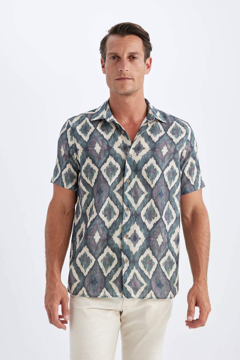 Regular Fit Polo Collar Patterned Short Sleeve Shirt