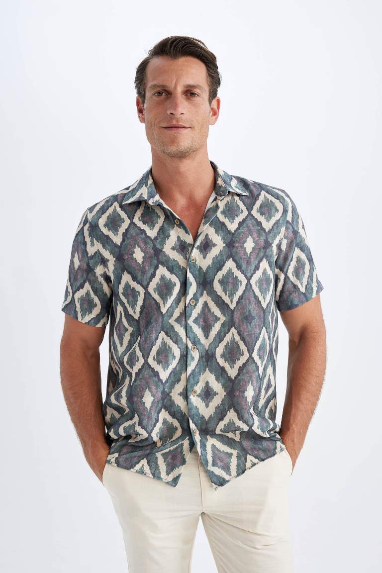 Regular Fit Polo Collar Patterned Short Sleeve Shirt