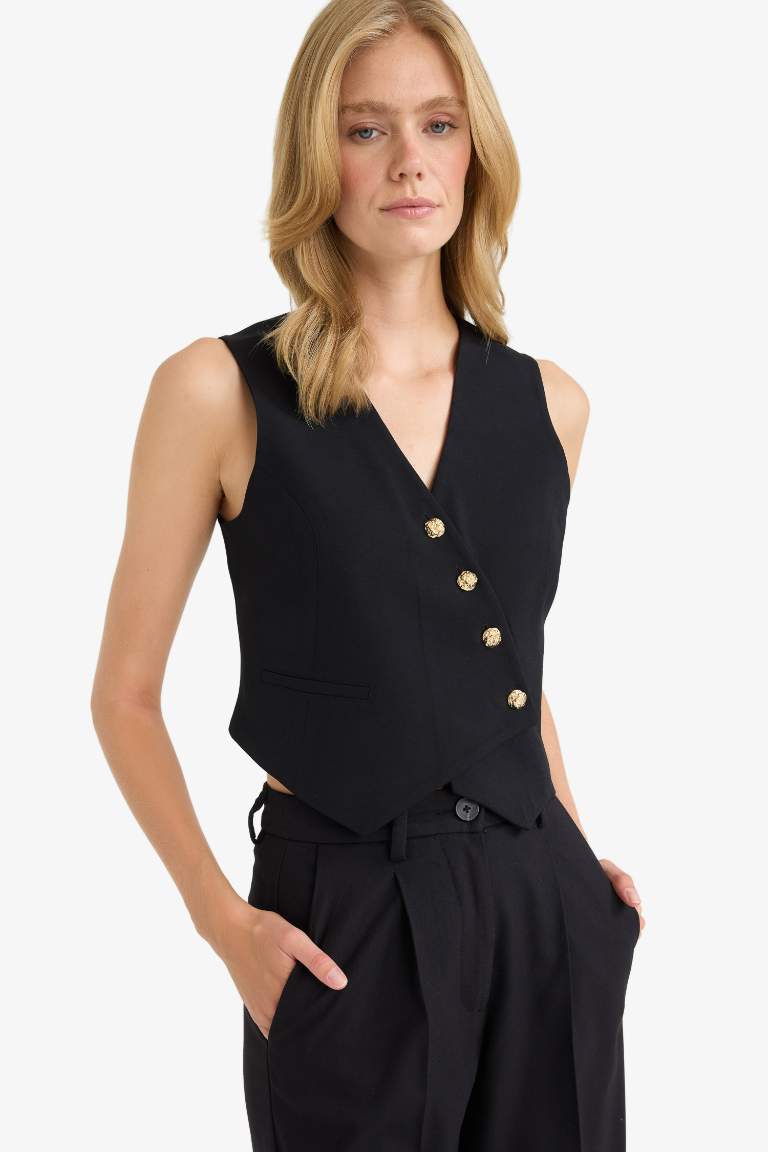 Regular Fit V Yaka Tensel Blazer Yelek