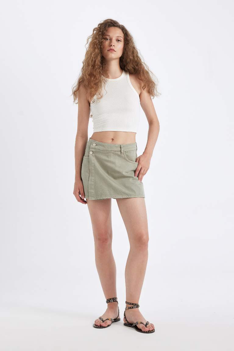 High Waist Jean Skort