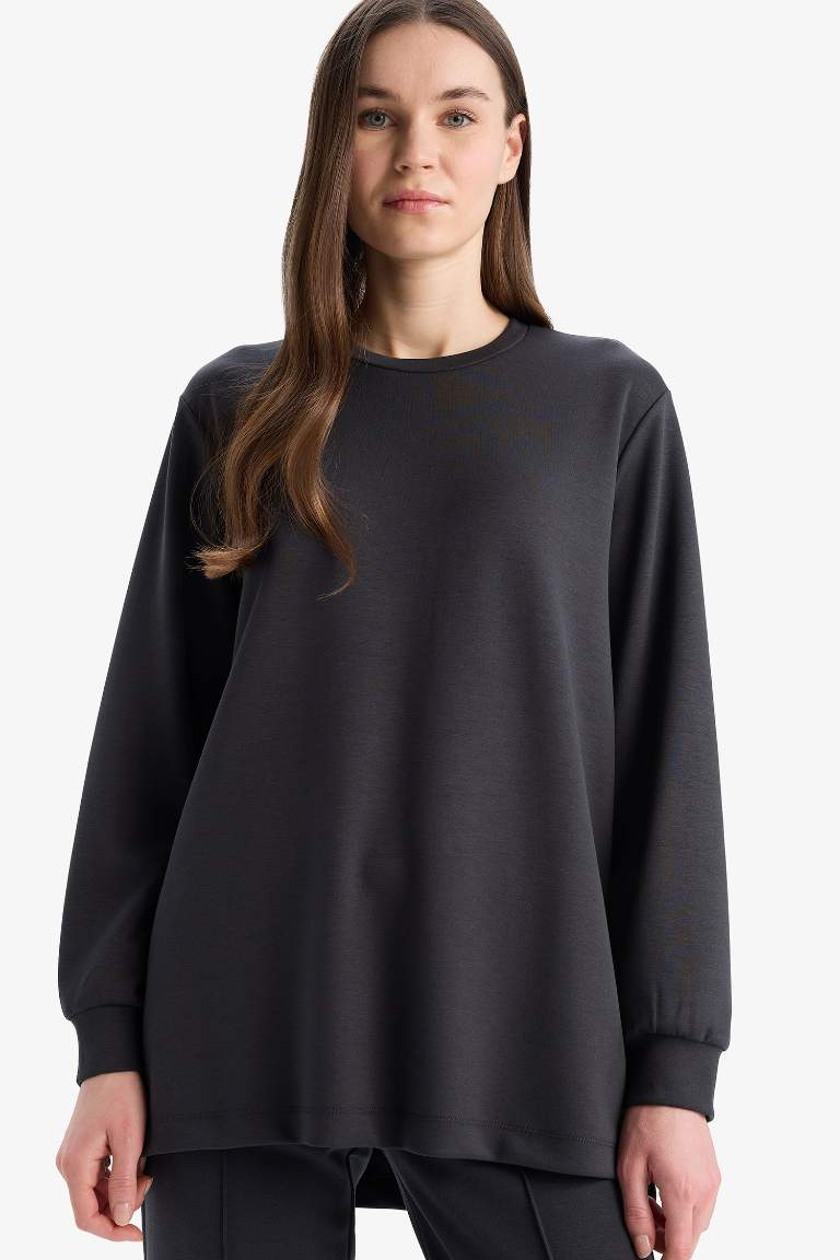 Regular Fit Crew Neck Basic Sweatshirt Tunic