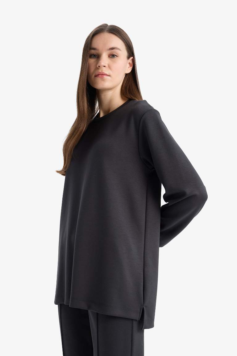 Regular Fit Crew Neck Basic Sweatshirt Tunic