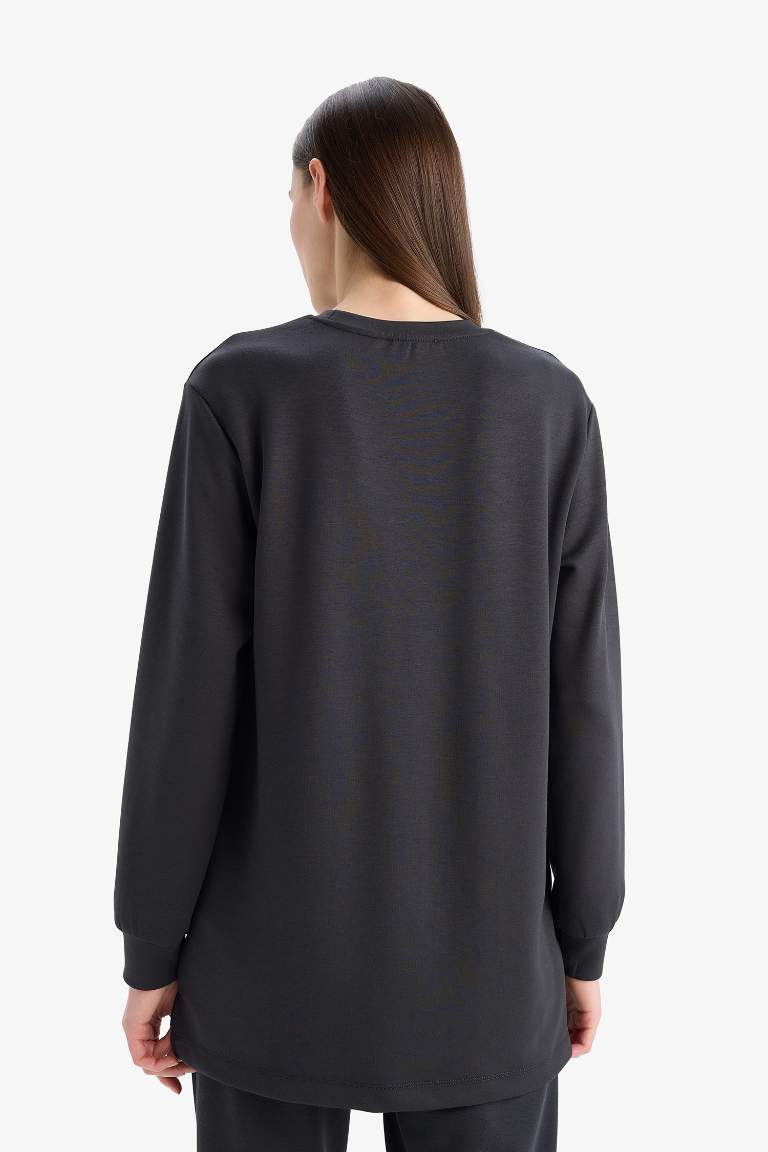 Regular Fit Crew Neck Basic Sweatshirt Tunic