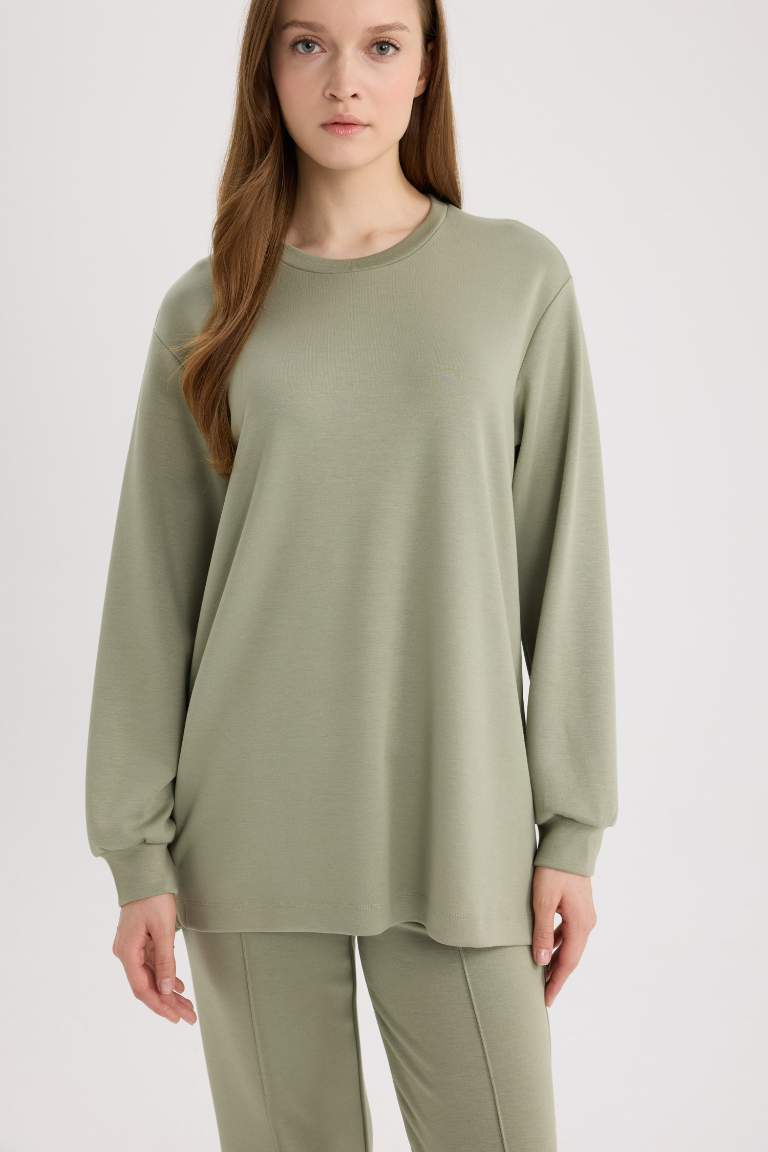 Regular Fit Crew Neck Basic Sweatshirt Tunic