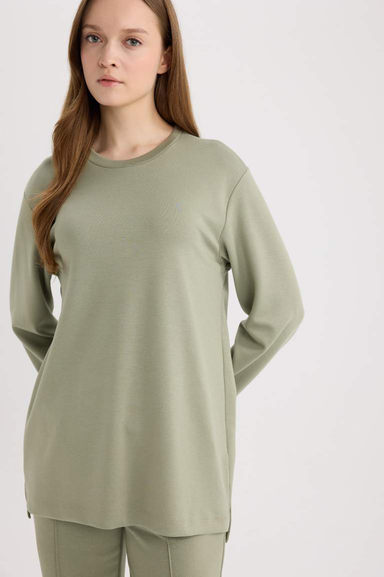 Regular Fit Crew Neck Basic Sweatshirt Tunic