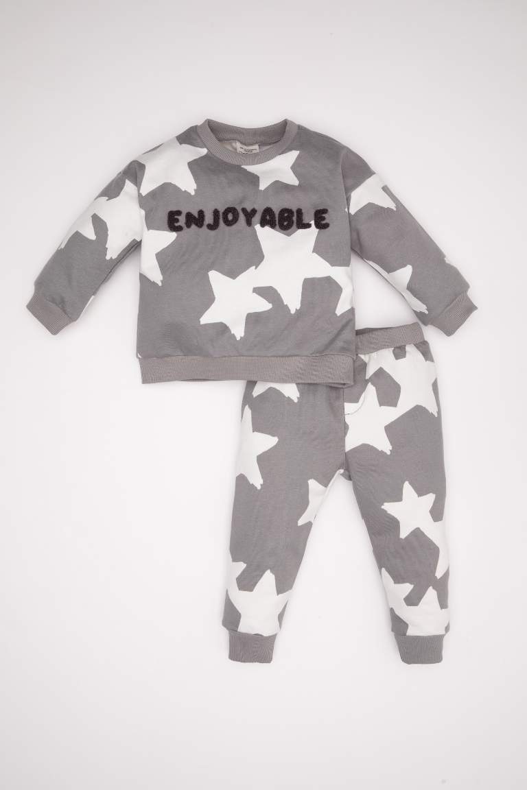 Baby Boy Star Patterned Sweatshirt Sweatpants 2 Piece Set