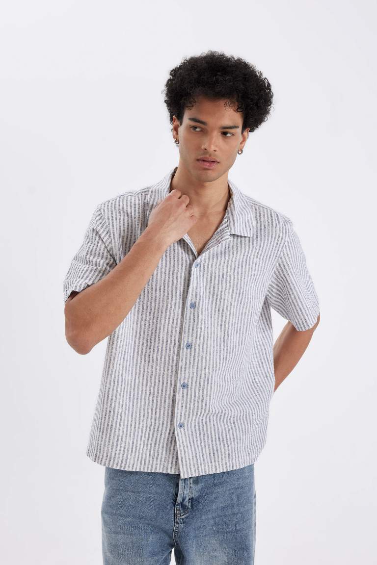 Chemise en coton rayée à manches courtes et Coupe décontractée