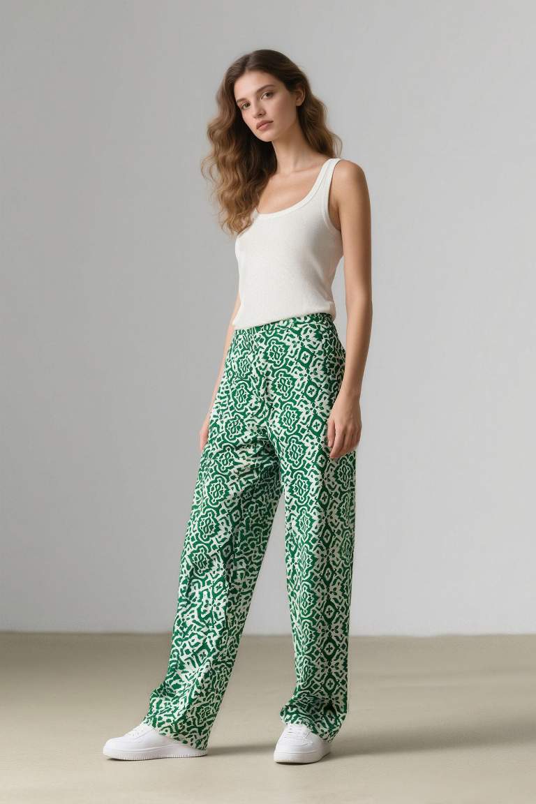 Regular Fit Geniş Bol Paça Desenli Palazzo Pantolon