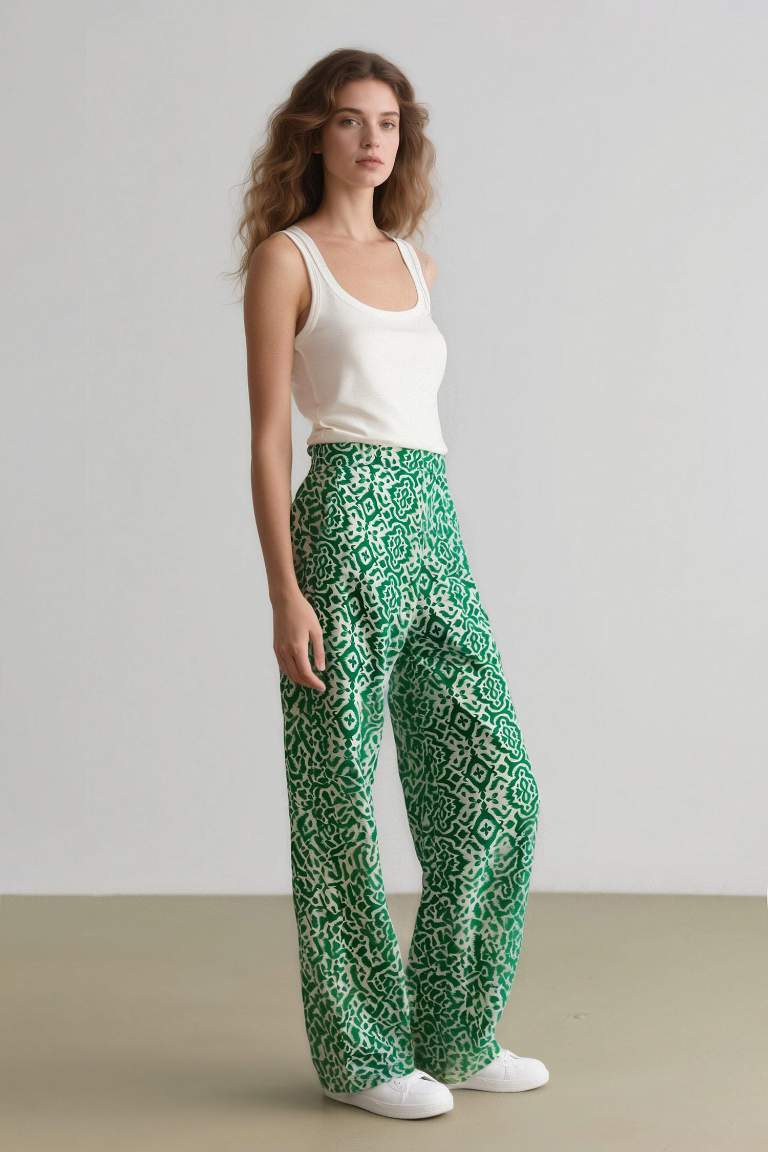 Regular Fit Geniş Bol Paça Desenli Palazzo Pantolon