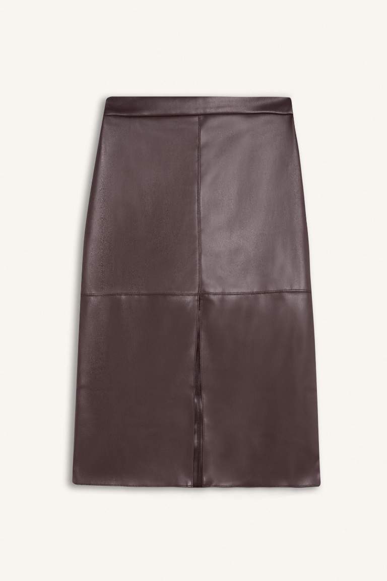 Pencil Faux Leather Combed Lining High waist Knitted Skirt