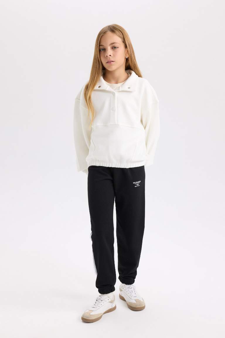 Girl Relax Fit Stand-Up Collar Basic Sweatshirt