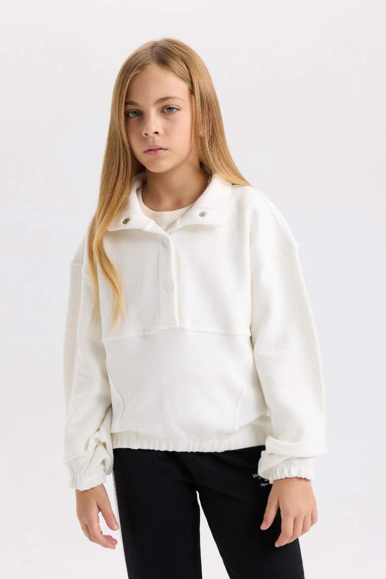 Girl Relax Fit Stand-Up Collar Basic Sweatshirt