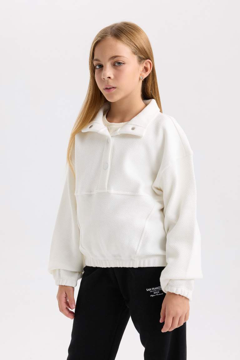 Girl Relax Fit Stand-Up Collar Basic Sweatshirt