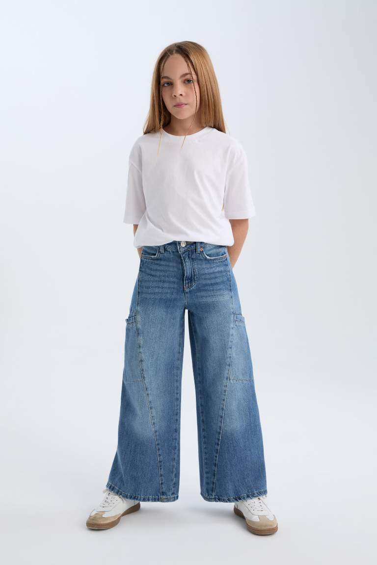 Pantalon Jean Cargo à jambes larges pour Fille