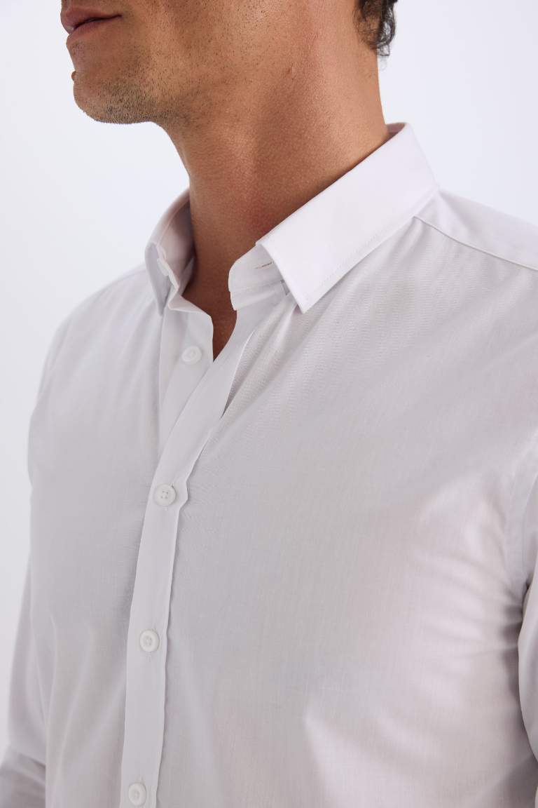 Slim Fit Polo Collar Poplin Long Sleeve Shirt