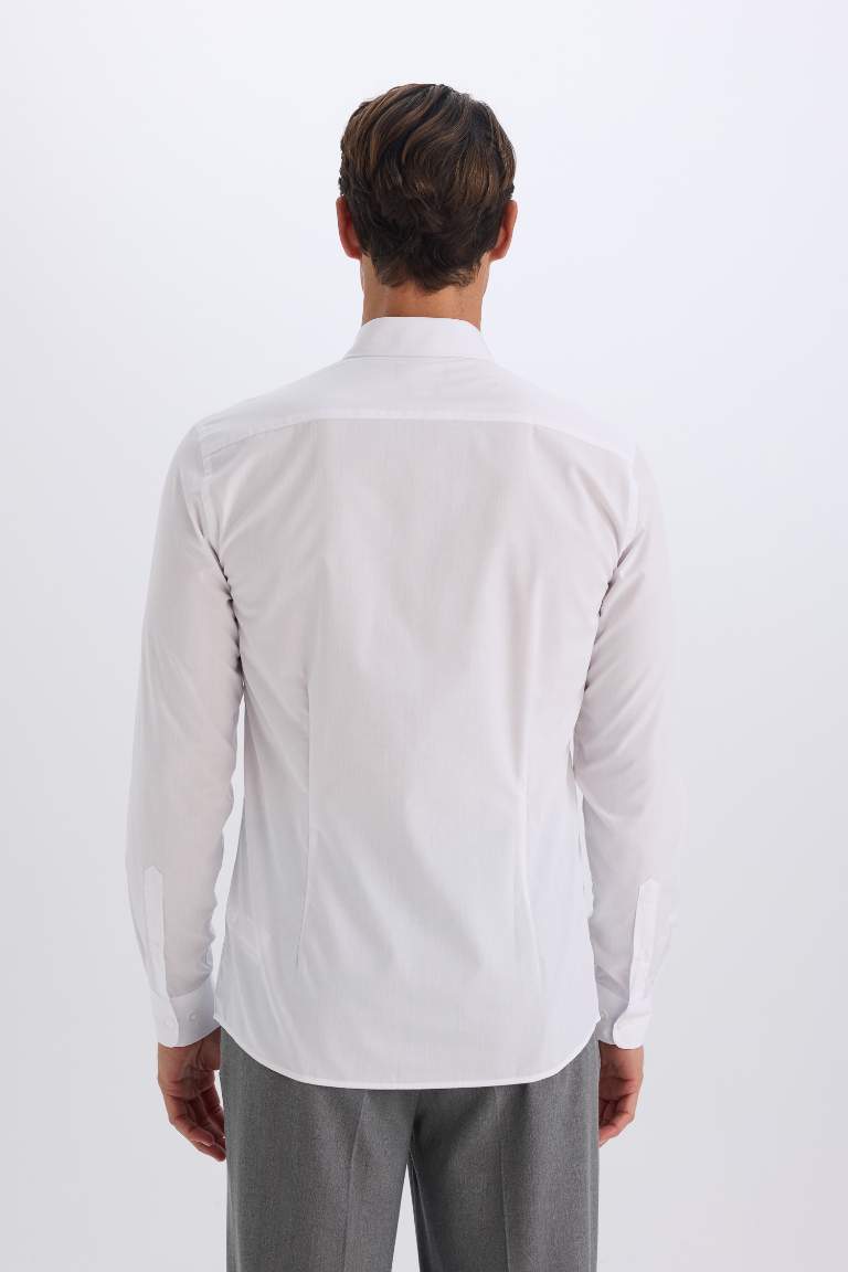 Slim Fit Polo Collar Poplin Long Sleeve Shirt