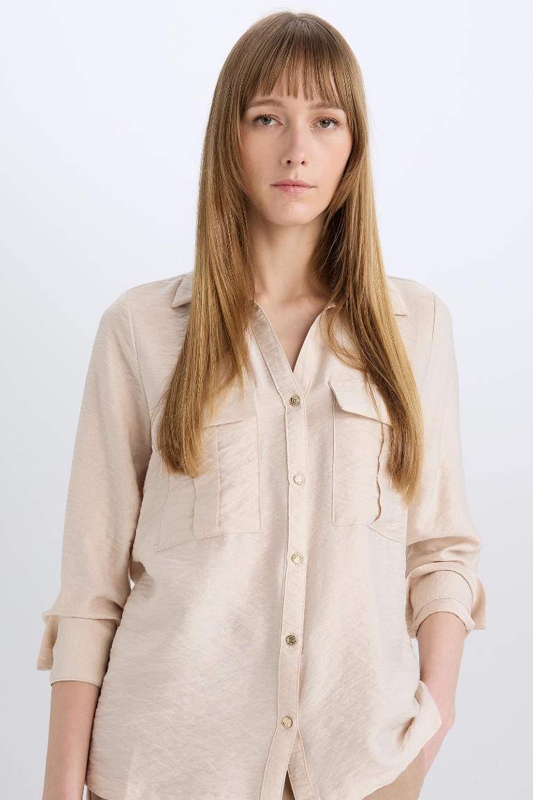 Oversized Basic Double Pocket Viscose Shirt