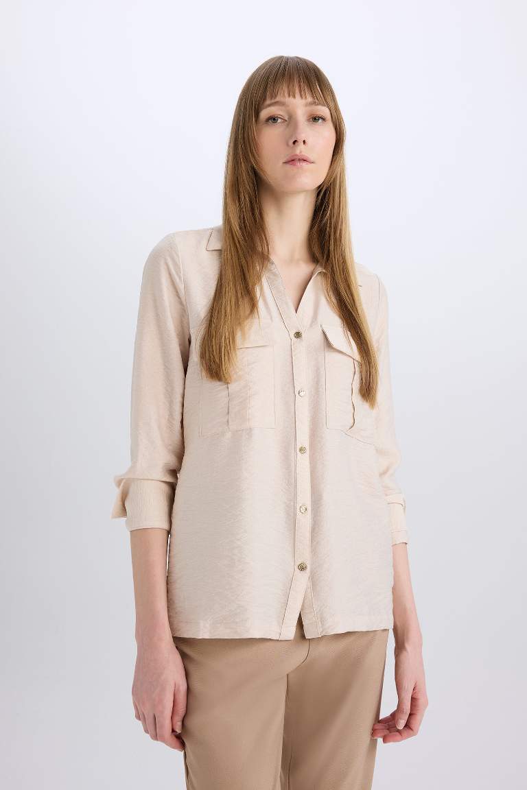 Oversized Basic Double Pocket Viscose Shirt