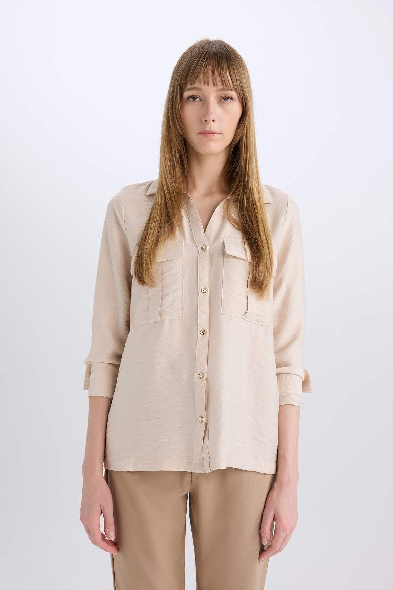 Oversized Basic Double Pocket Viscose Shirt