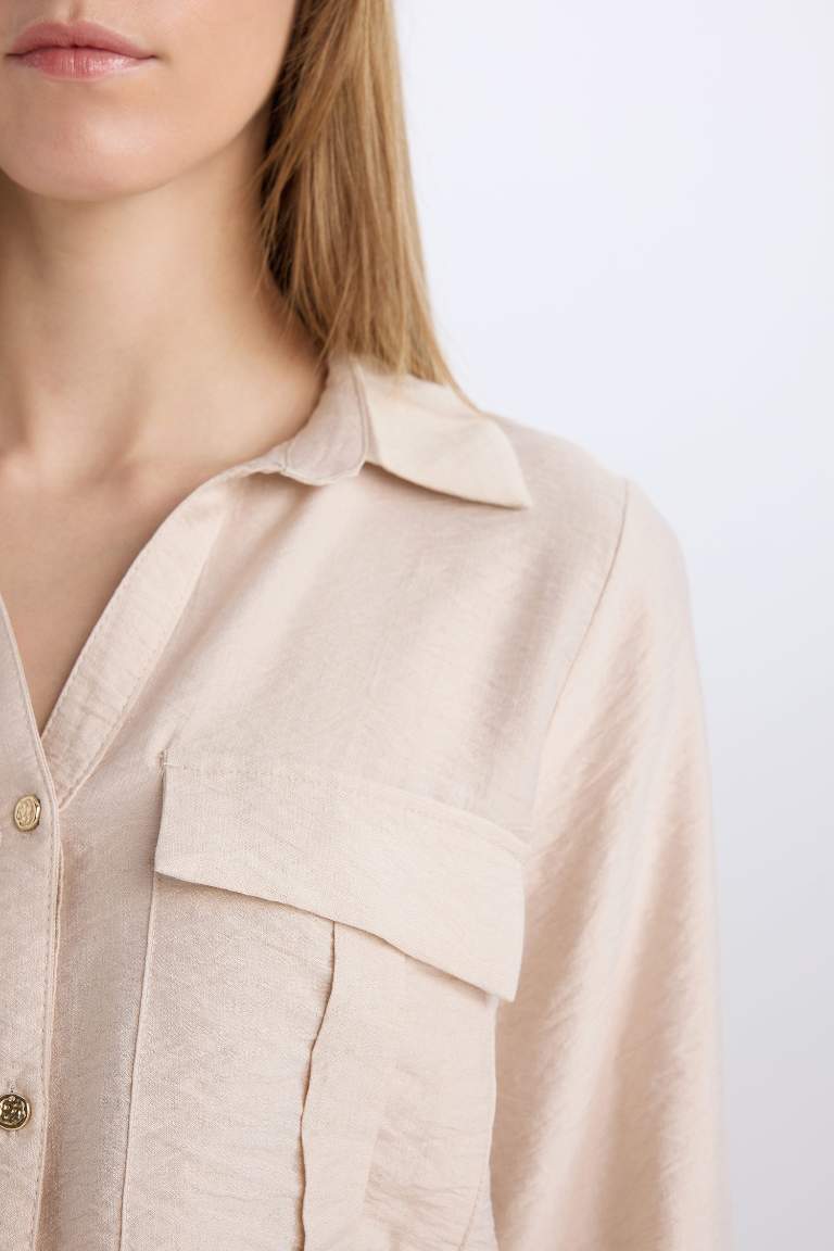 Oversized Basic Double Pocket Viscose Shirt