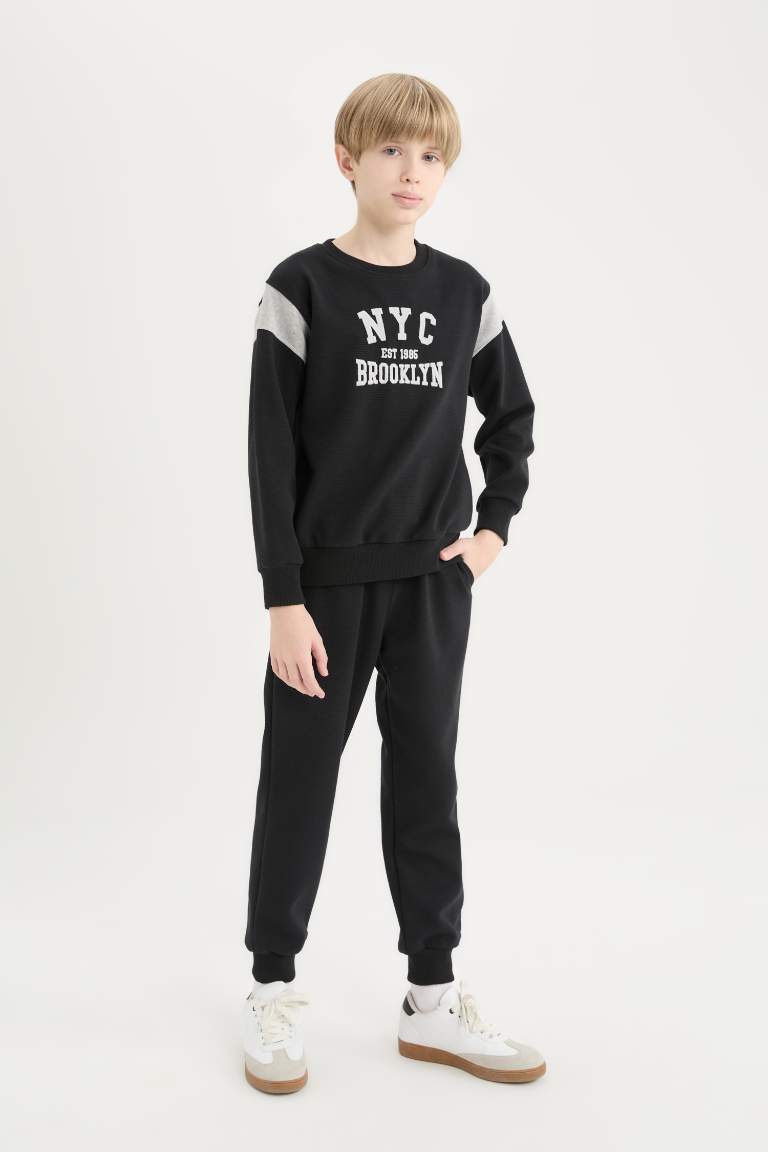 Erkek Çocuk 2'li Takım Baskılı Sweatshirt Beli Lastikli Eşofman Altı