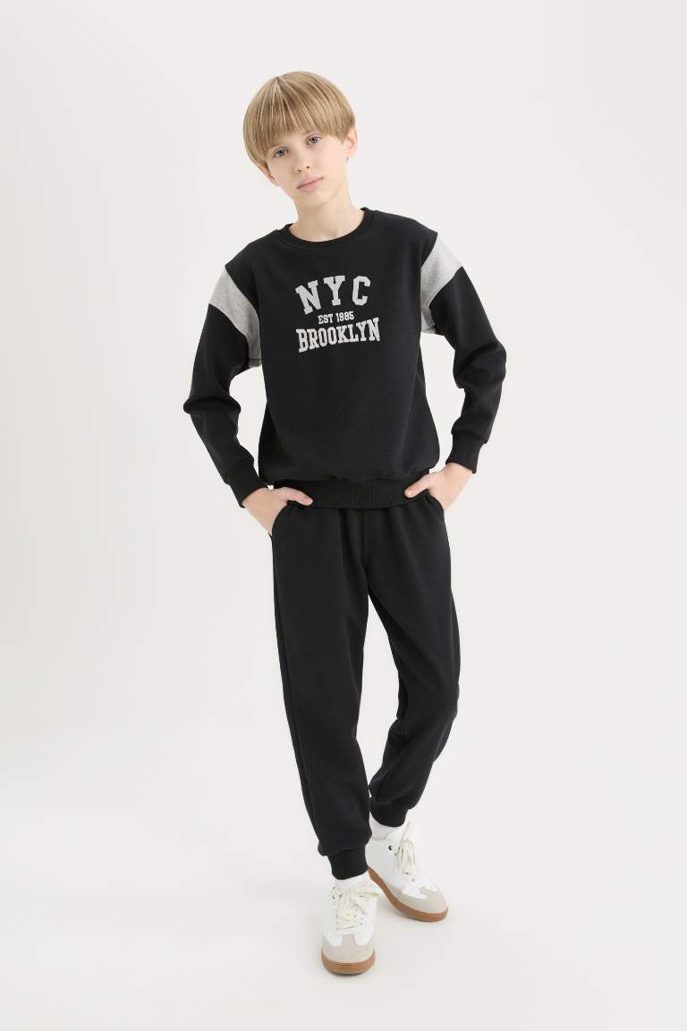 Erkek Çocuk 2'li Takım Baskılı Sweatshirt Beli Lastikli Eşofman Altı