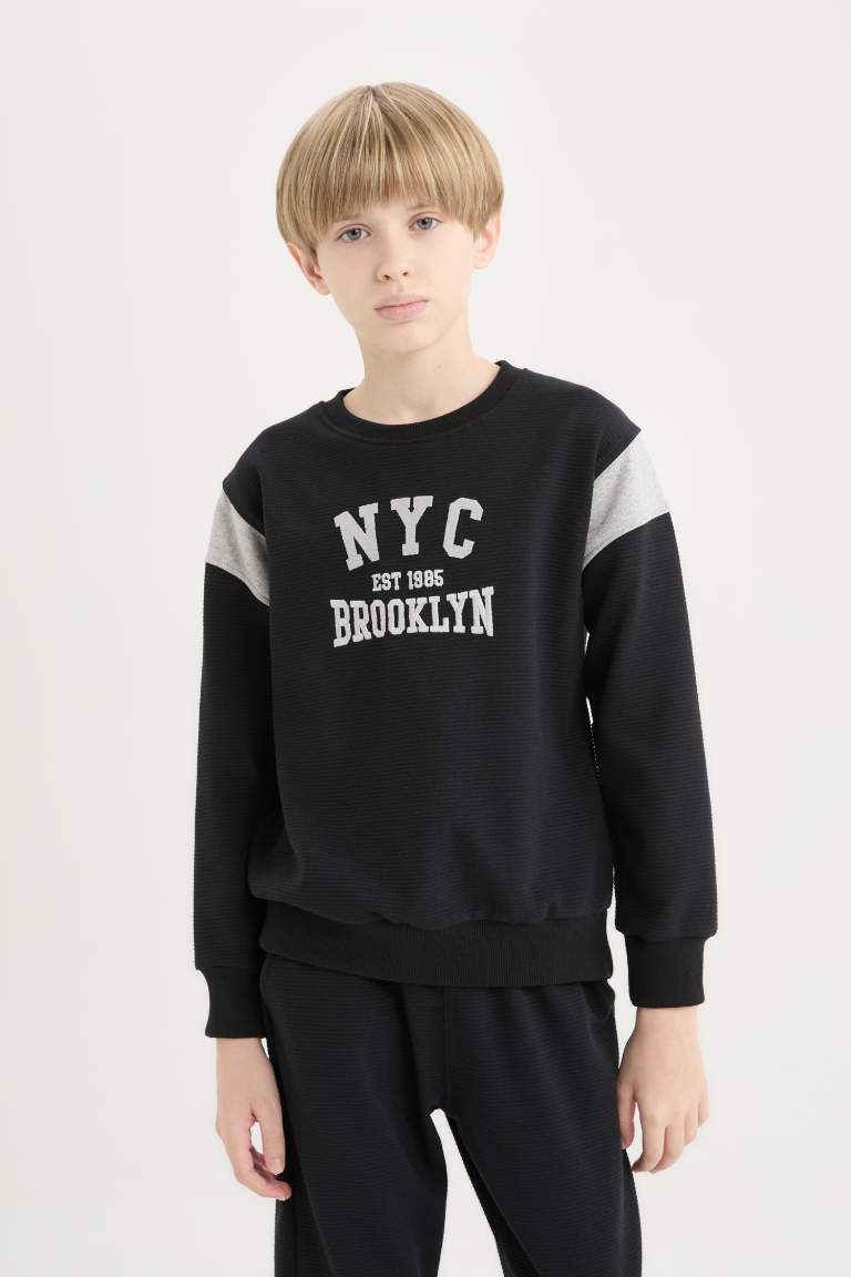Erkek Çocuk 2'li Takım Baskılı Sweatshirt Beli Lastikli Eşofman Altı