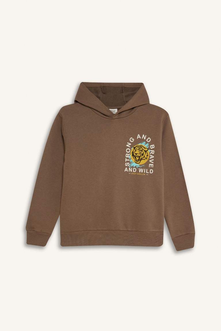 Erkek Çocuk 2'li Takım Baskılı Kapüşonlu Sweatshirt Beli Lastikli Eşofman Altı