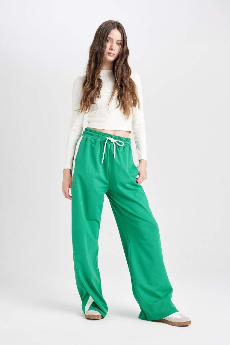 Wide Leg Elastic Waist Laced Stripe Detailed Sweatpants