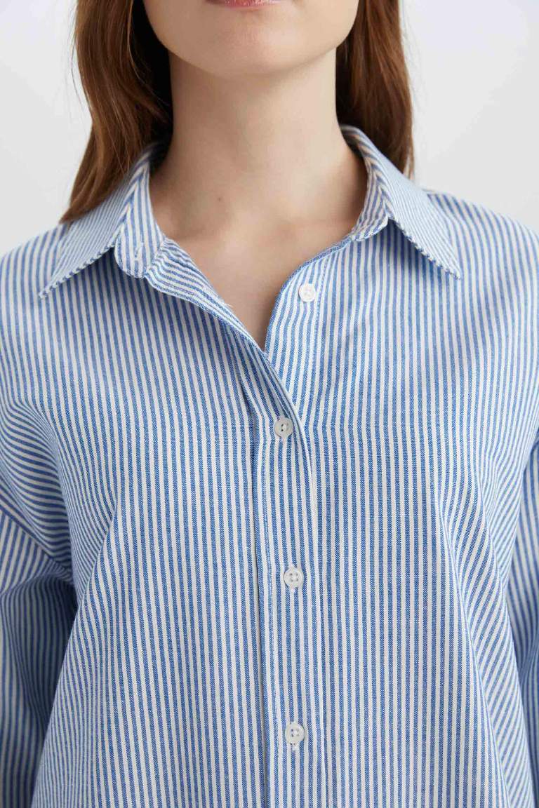 Relax Fit Striped Oxford Basic Long Sleeve Shirt Tunic