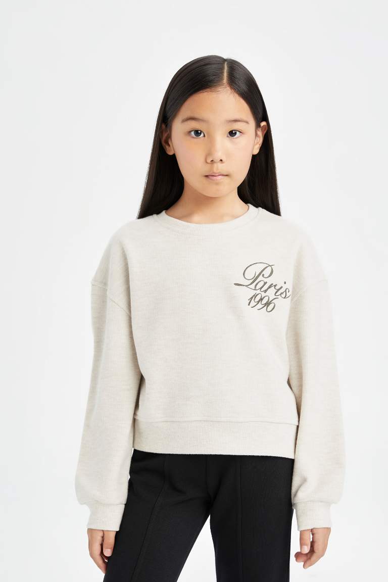 Girl Relax Fit Slogan Printed Knitwear Sweatshirt