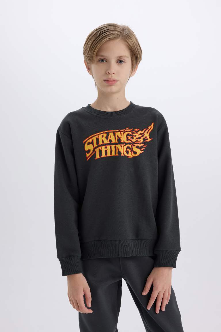 Sweatshirt Stranger Things en Tissu épais à Coupe régulière et Col rond