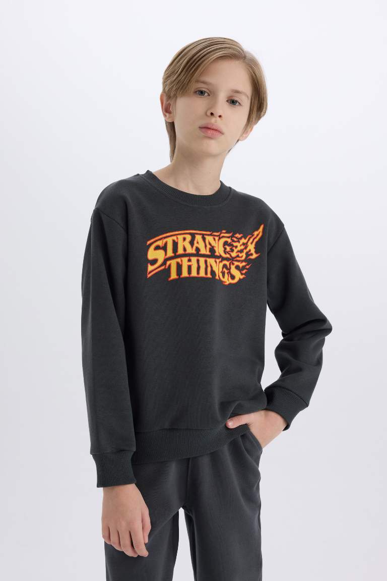 Sweatshirt Stranger Things en Tissu épais à Coupe régulière et Col rond