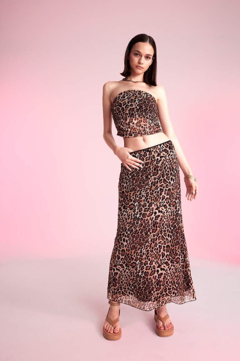 Leopard Print Strapless Tulle Blouse