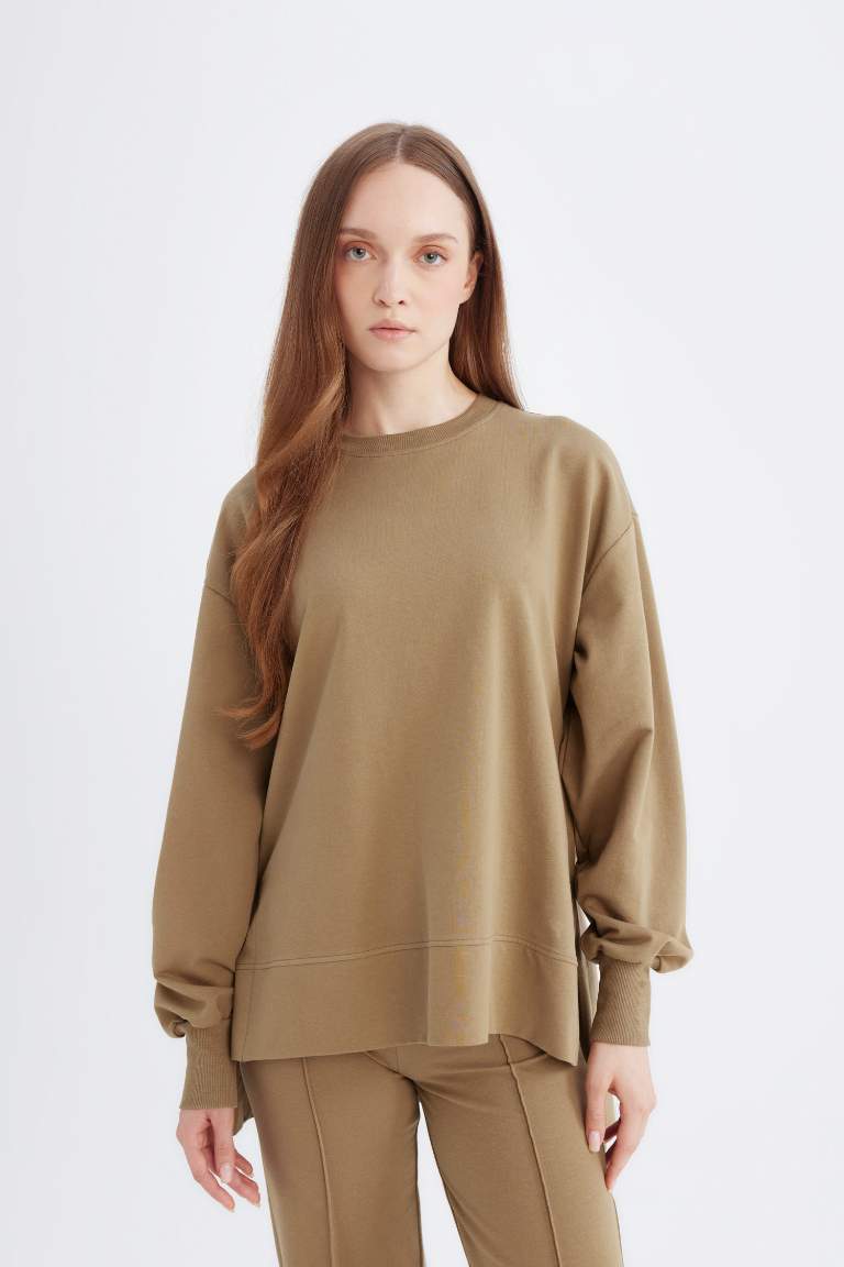 Regular Fit Bisiklet Yaka Basic Düz Sweatshirt Tunik