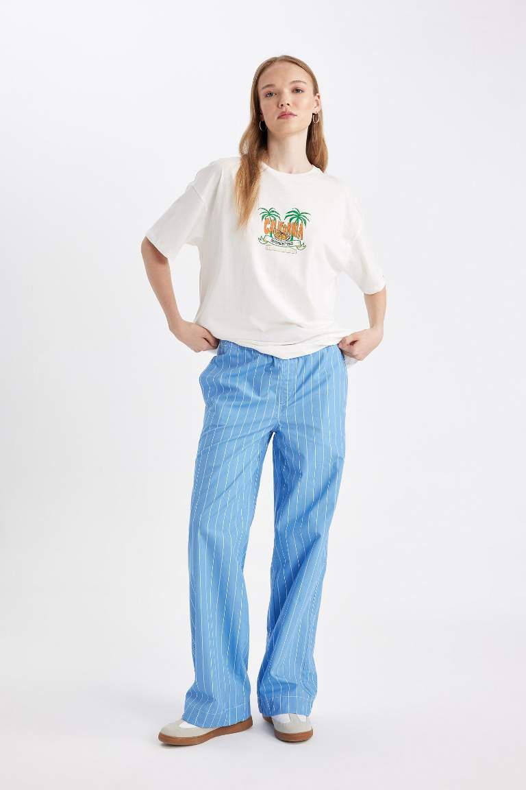 Coool Straight Fit Çizgili Normal Bel Poplin Pantolon