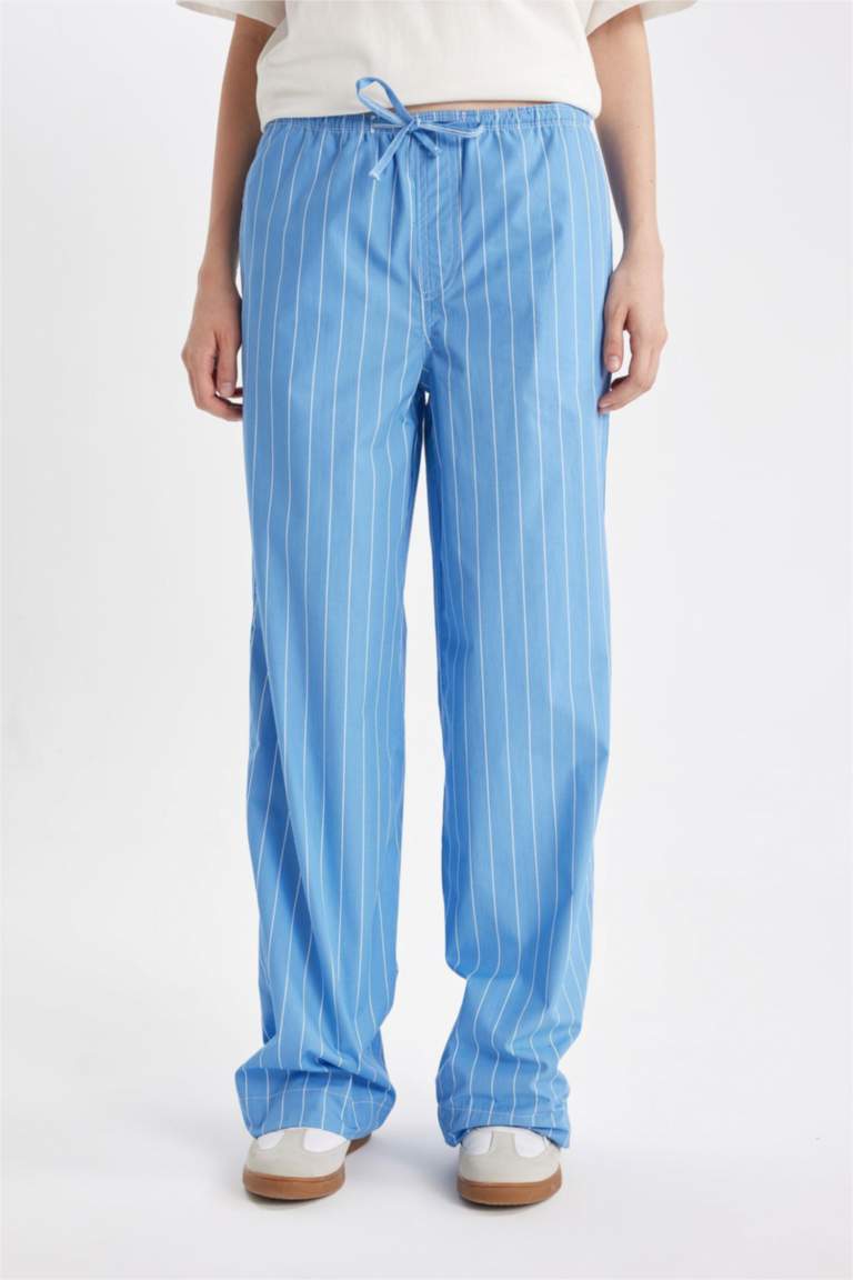 Coool Straight Fit Çizgili Normal Bel Poplin Pantolon