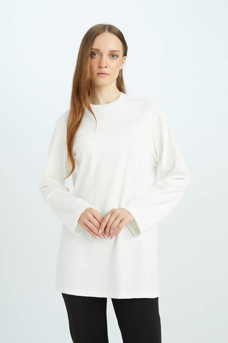 Regular Fit Crew Neck Basic Long Sleeve T-Shirt Tunic