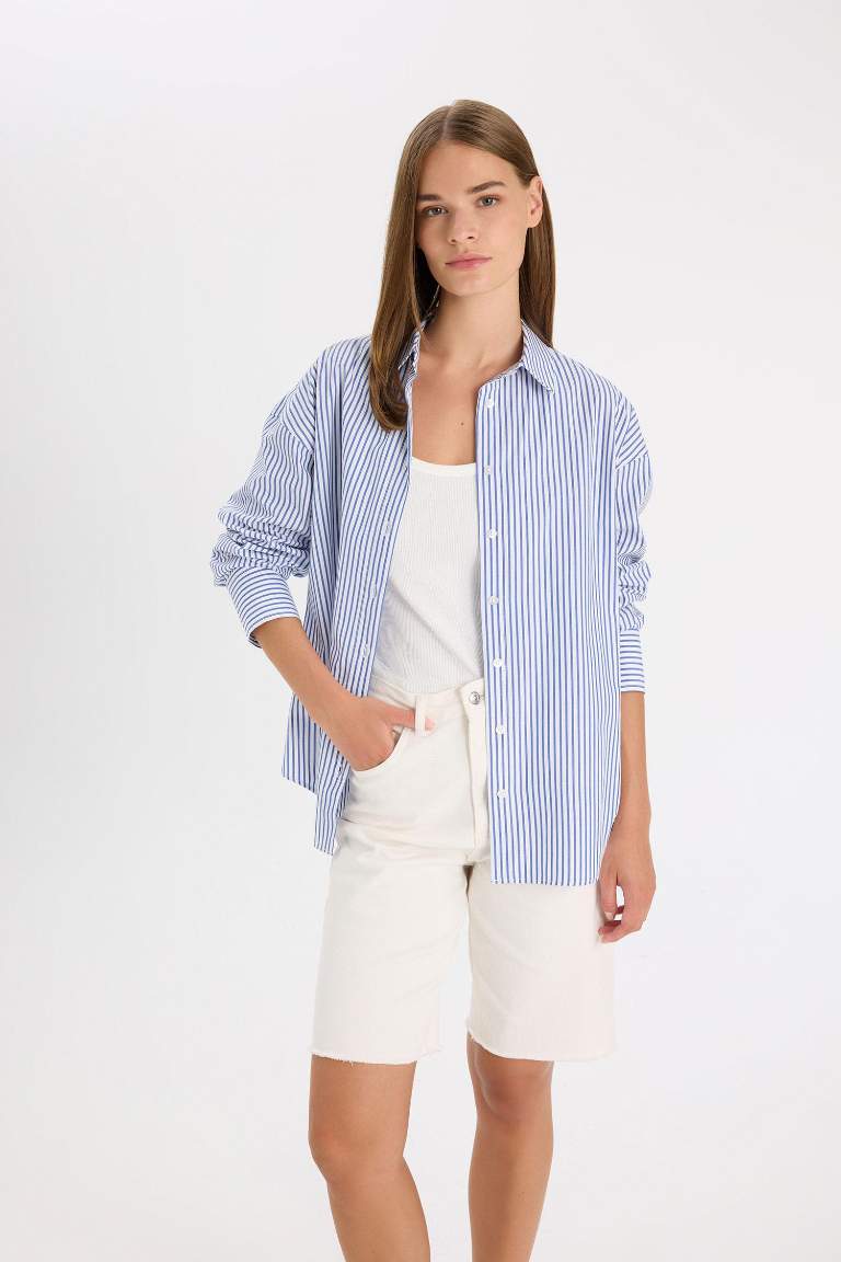 Oversize Fit Shirt Collar Poplin Long Sleeve Shirt