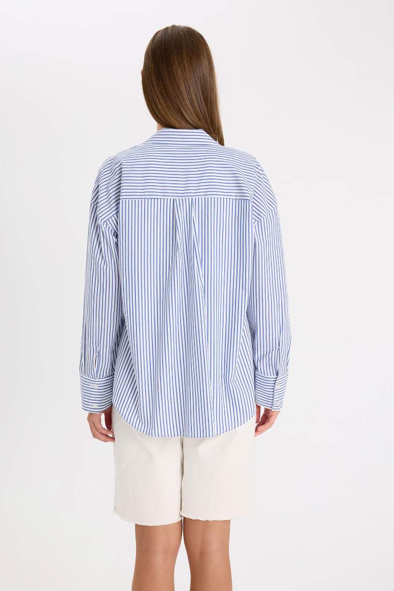 Chemise Oversize à rayures boutonnée en Popeline à manches longues