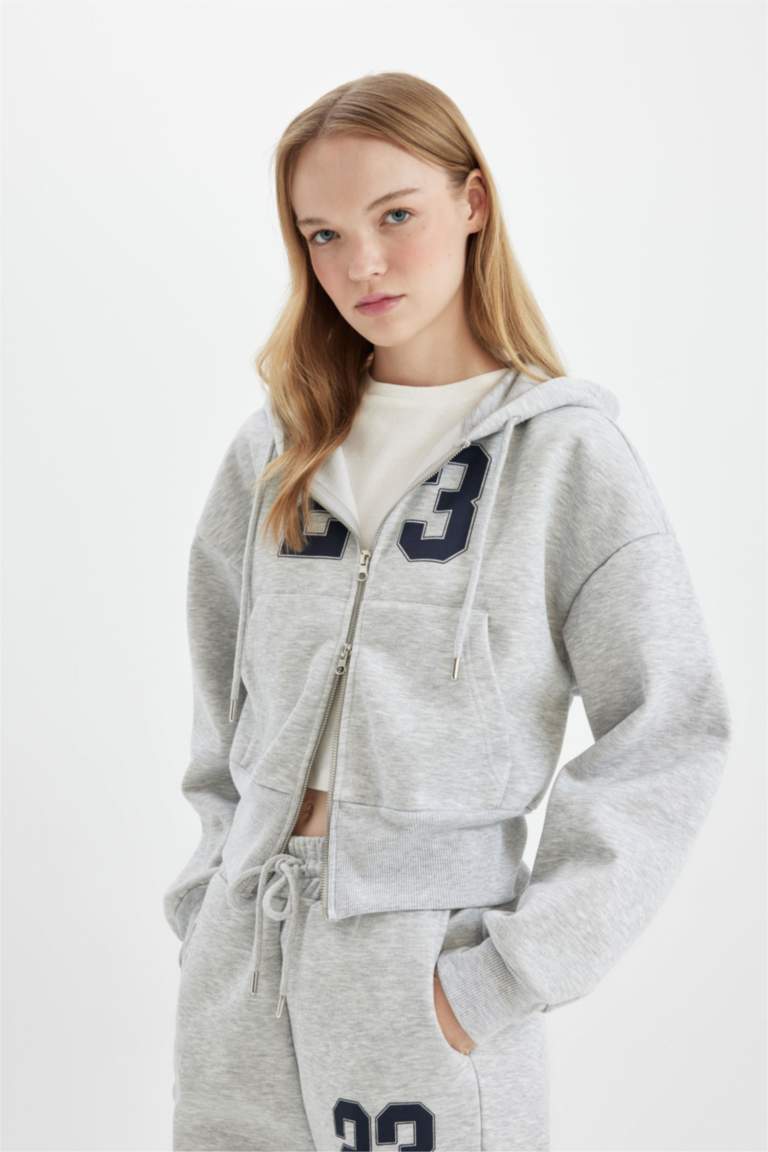 Coool Oversize Geniş Kalıp Kapüşonlu Sırt Baskılı Cepli Kalın Fermuarlı Sweatshirt