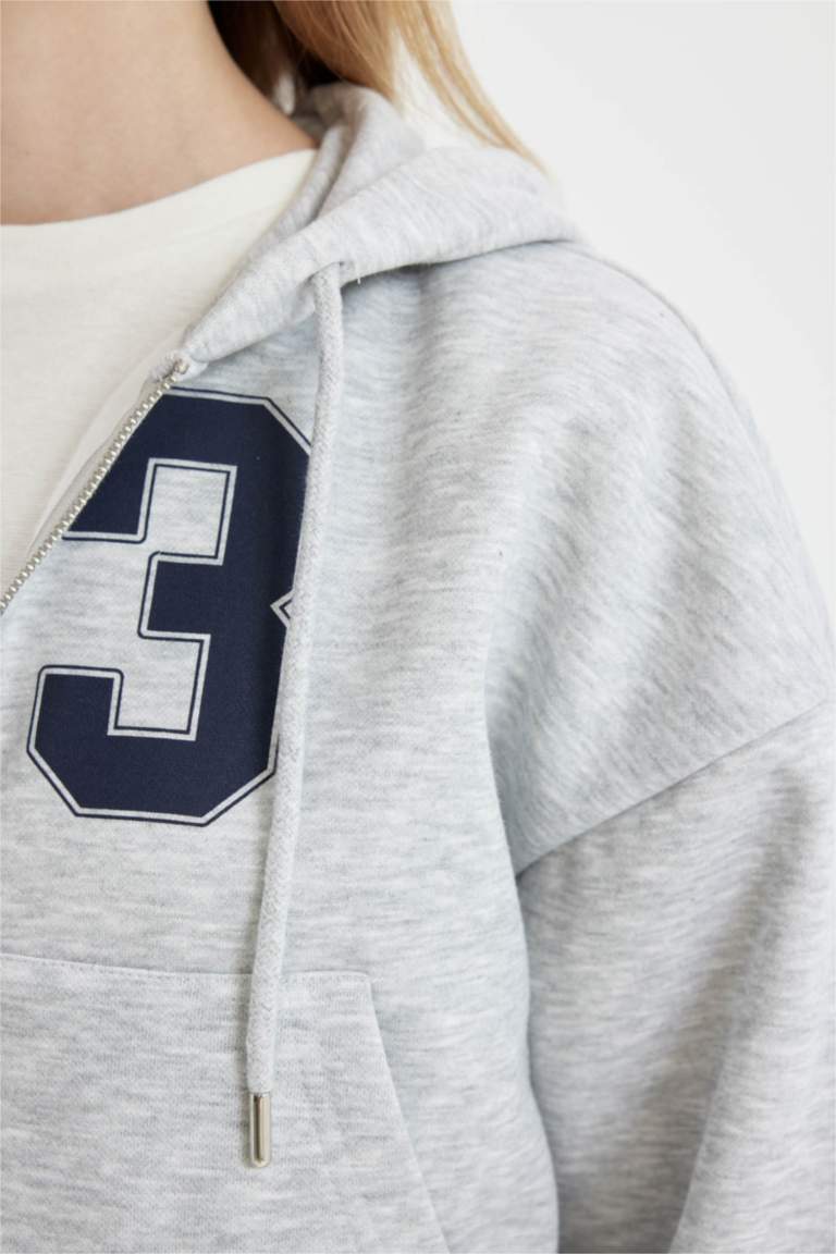 Coool Oversize Geniş Kalıp Kapüşonlu Sırt Baskılı Cepli Kalın Fermuarlı Sweatshirt