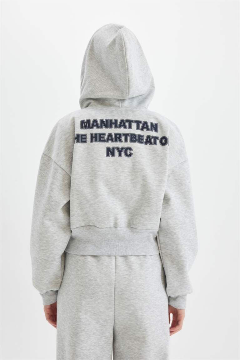 Coool Oversize Geniş Kalıp Kapüşonlu Sırt Baskılı Cepli Kalın Fermuarlı Sweatshirt