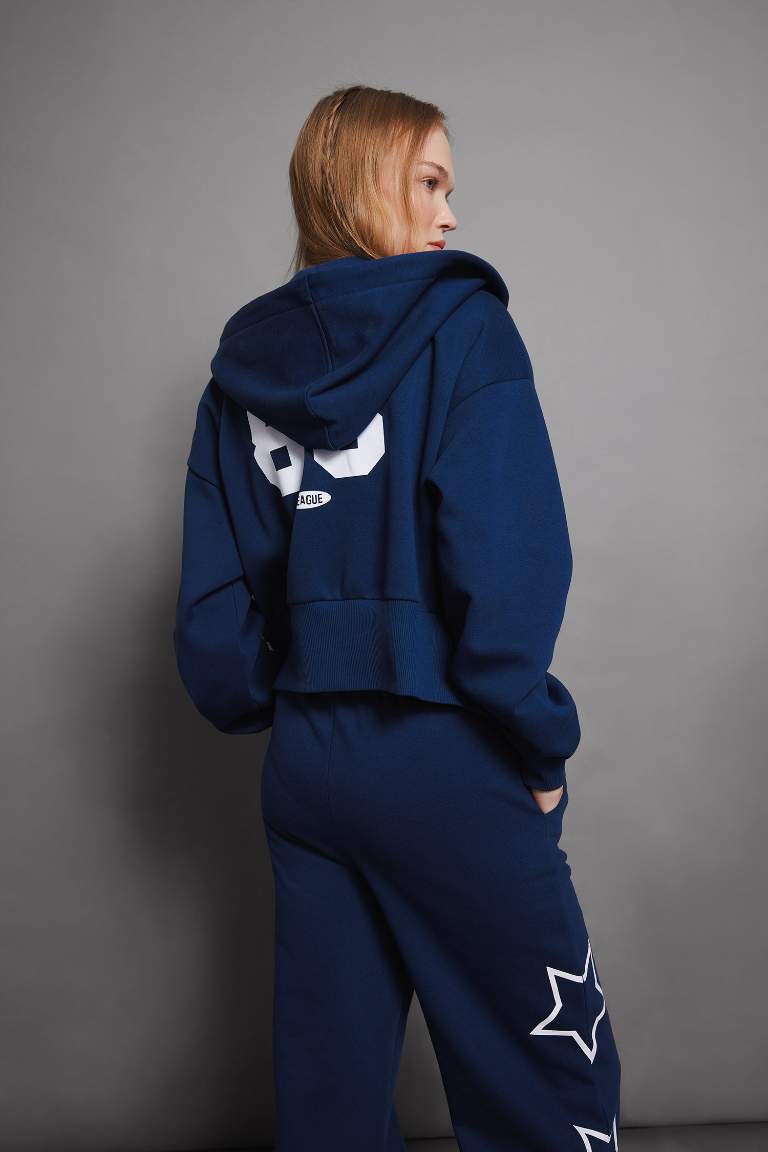Coool Oversize Geniş Kalıp Kapüşonlu Baskılı Cepli Kalın Fermuarlı Sweatshirt