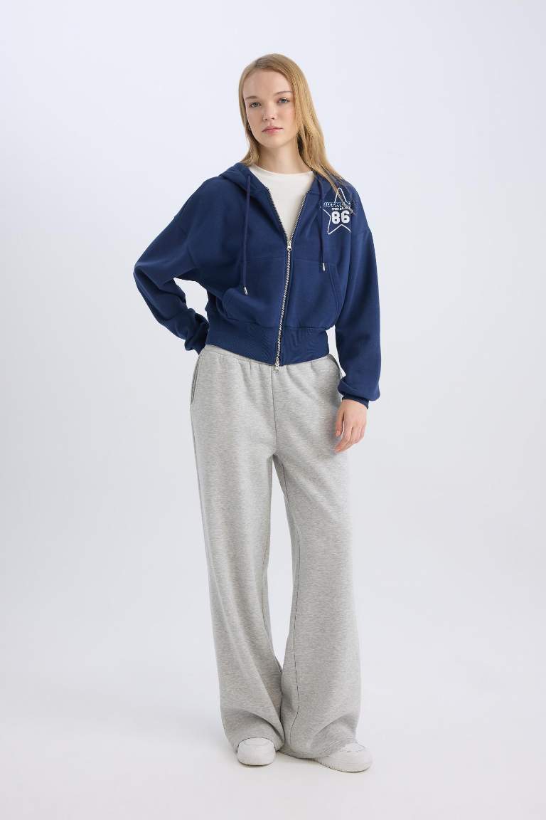 Coool Oversize Geniş Kalıp Kapüşonlu Baskılı Cepli Kalın Fermuarlı Sweatshirt