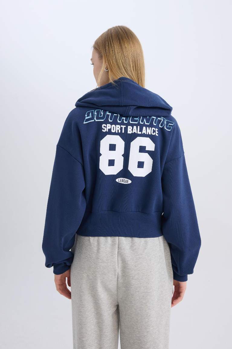 Coool Oversize Geniş Kalıp Kapüşonlu Baskılı Cepli Kalın Fermuarlı Sweatshirt