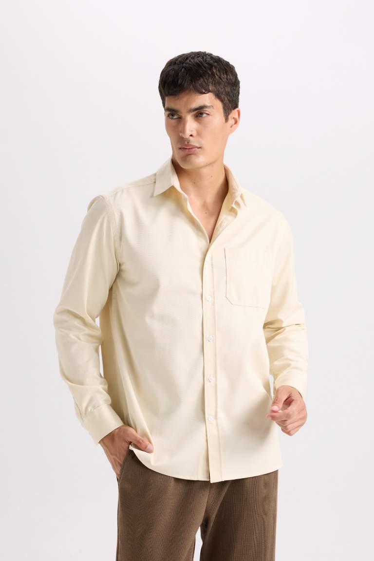 Regular Fit Polo Yaka Gabardin Uzun Kollu Gömlek